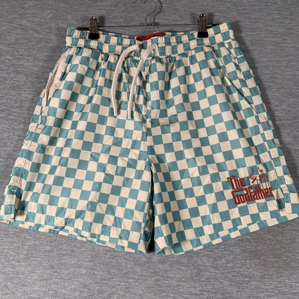 Shoe Palace Swim Shorts Mens Small Blue Check The Godfather Drawstring Trunks